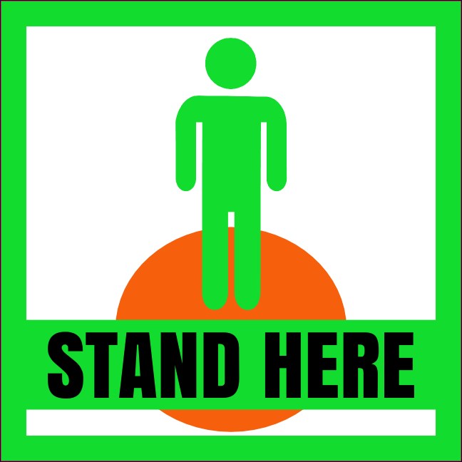 4" x 4" Social Distance Stand Here Vinyl Sticker Small 1 Product Front