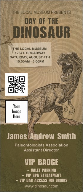 Dinosaur Illustrated VIP Event Badge Large