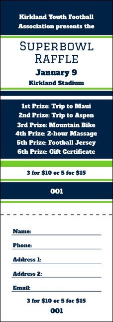 Sports Raffle Ticket 008 in Blue and Green