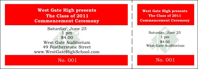 Graduation General Admission Ticket 006 Event Ticket Product Front