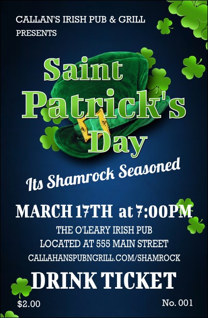 St. Patrick Day Shamrock Season Drink Ticket
