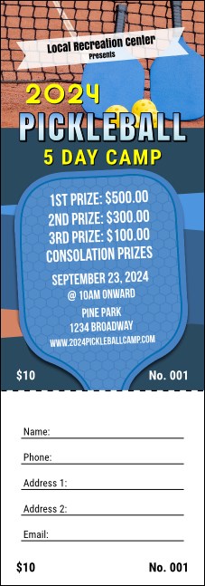 Pickleball Camp Raffle Ticket Product Front
