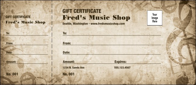 Music Gift Certificate Product Front