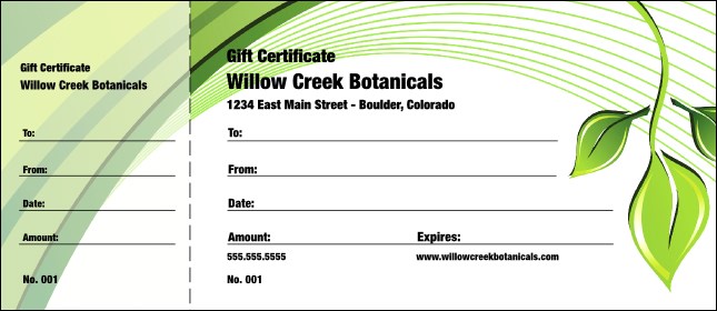 Green Leaf Gift Certificate Product Front
