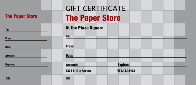 Gray Checkers Gift Certificate Product Front