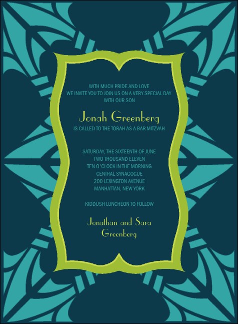 Bar Mitzvah Teal & Green Invitation Product Front