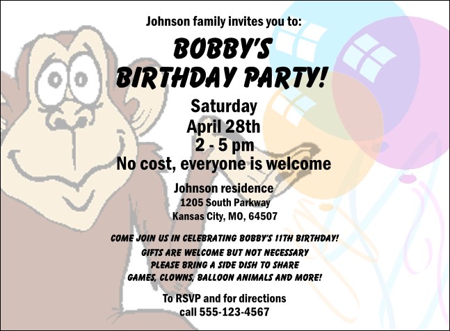 Monkey Invitation