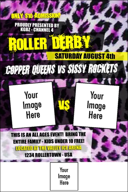 Roller Derby Pink Leopard Logo Banner Poster