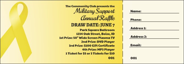 Yellow Ribbon Raffle Ticket Product Front