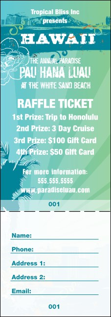 Hawaii Luau Raffle Ticket