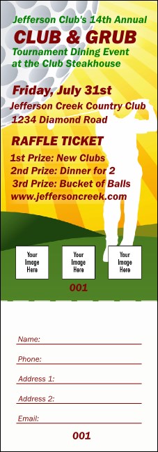 Golf Backswing Raffle Ticket Product Front