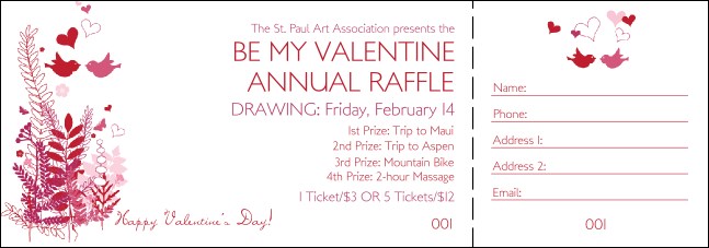 Valentine Love Birds Raffle Ticket