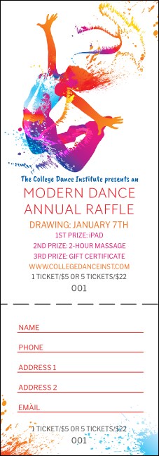 Modern Dance White Raffle Ticket