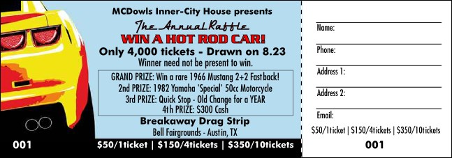 Dream Car Raffle Ticket Color Product Front