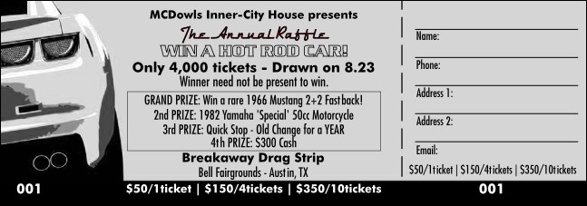 Dream Car Raffle Ticket BW Product Front