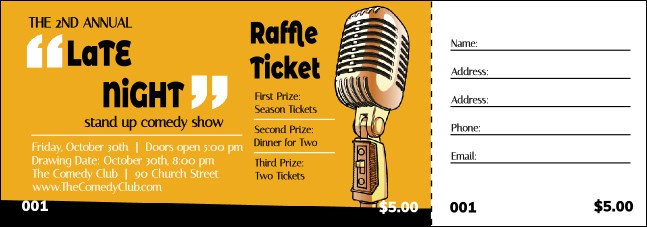 Comedy Retro Microphone Raffle Ticket