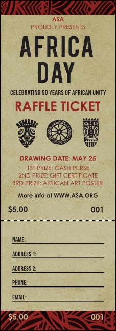 African Theme Raffle Ticket Product Front