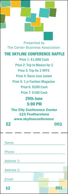 Green Squares Raffle Ticket Product Front