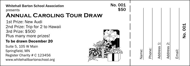 Christmas Black and White Raffle Ticket 001