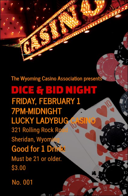 Casino Night Drink Ticket Product Front