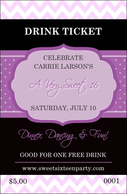 Sweet Sixteen Purple Chevron Drink Ticket