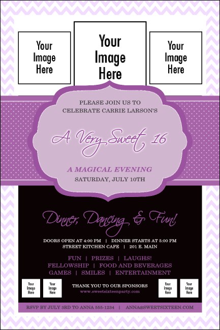 Sweet Sixteen Purple Chevron Poster