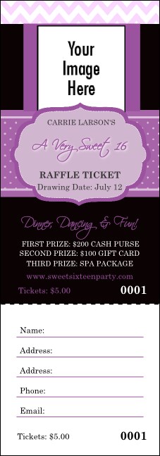 Sweet Sixteen Purple Chevron Raffle Ticket