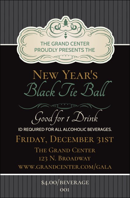 Classic Black Pinstripe Drink Ticket Product Front