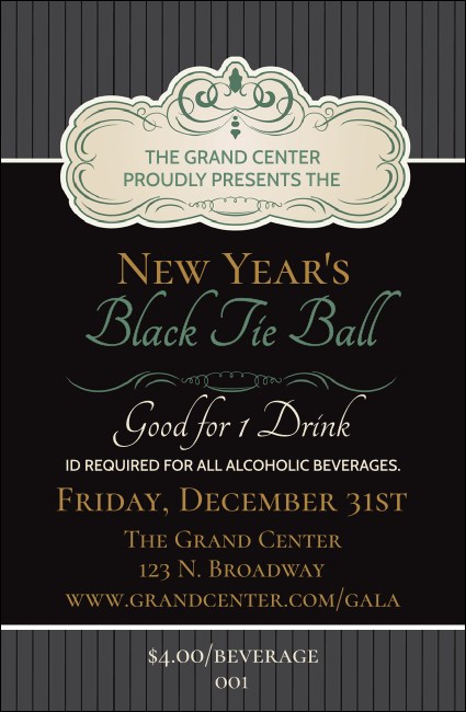 Classic Black Pinstripe Drink Ticket