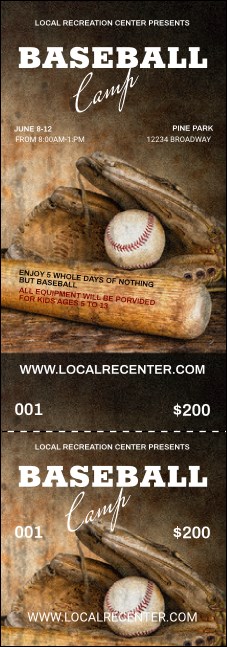 Baseball Camp Event Ticket Product Front