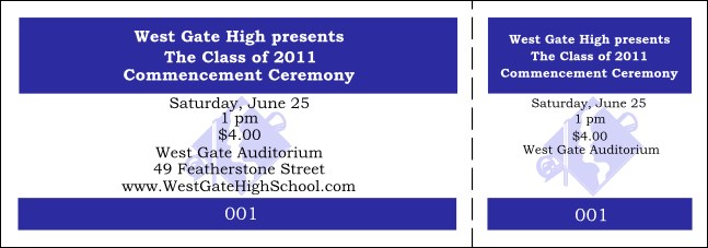 Graduation General Admission Blue Event Ticket Product Front