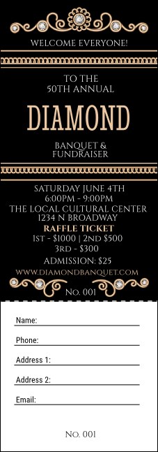 Diamonds Black Raffle Ticket