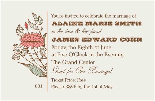 Wedding Flower Motif Drink Ticket