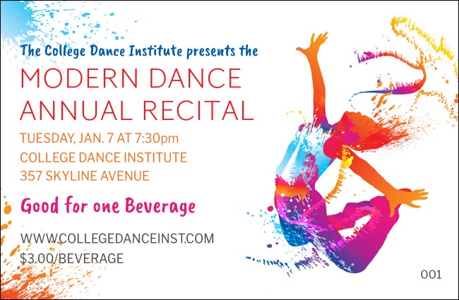 Modern Dance White Drink Ticket