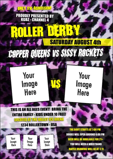 Roller Derby Pink Leopard Club Flyer